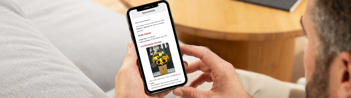Customer receiving a real-time flower delivery notification on their phone