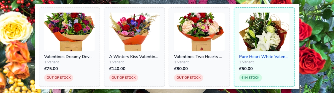 Florist POS analytics showing sales data, stock levels, and trends