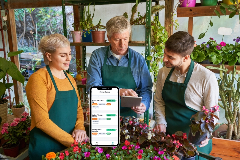 Florist team task list showing daily assignments and priorities