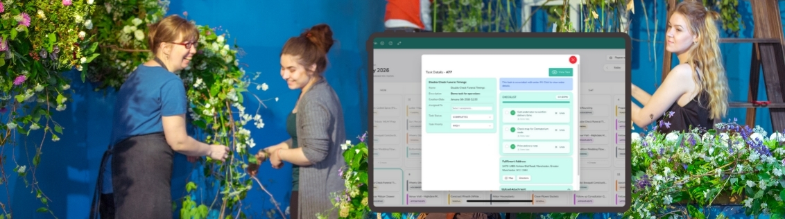 Checklist within a task breaking down florist event preparation steps